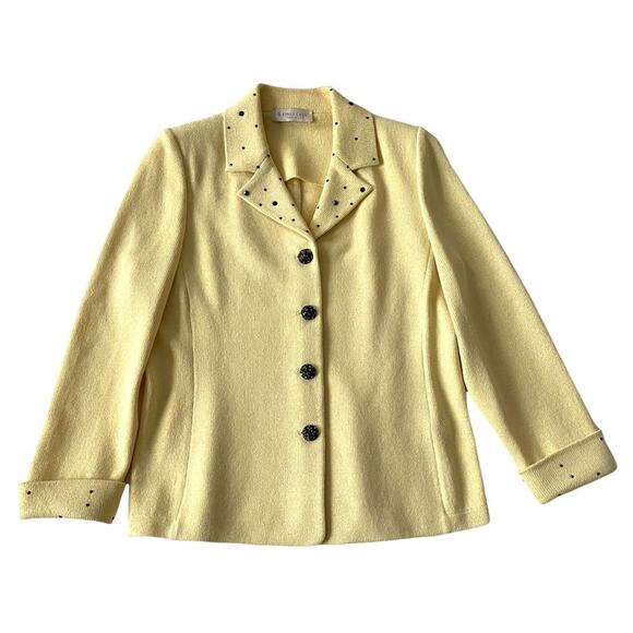 First Lady Knit Jacket Soft Pale Yellow with Black Buttons Wool Blend Vintage M - Picture 12 of 12